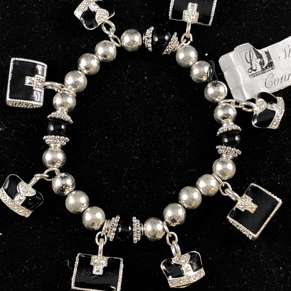 Silver/Onyx Stretch Charm Bracelet - Picture 3 of 3